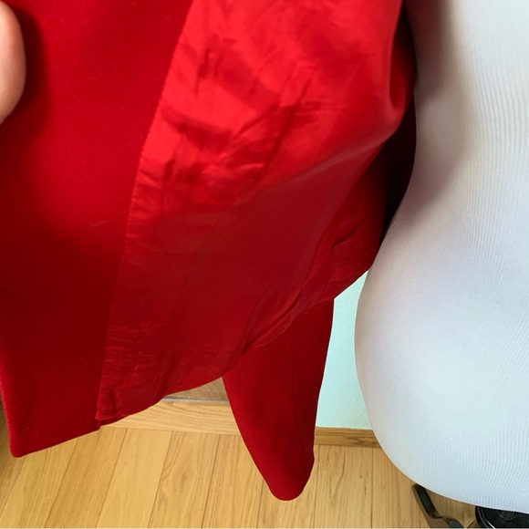 Lauren Ralph Lauren Red Wool Black Velvet Cropped Shoulder Pad Blazer Jacket - Picture 10 of 13